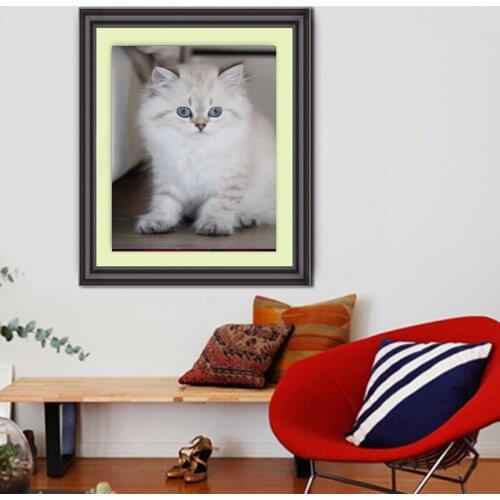 Diy Diamond Painting Big Eyes White Cat Diamond Mosaic Paste Cross Stitch Embroidery Rhinestone Paste Crafts Needlework 30x40