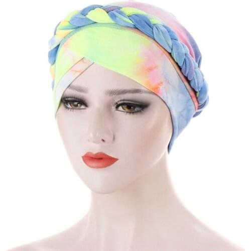Stretchy Braid Turban Cotton print muslim turban scarf for women islamic inner hijab caps Arab wrap head scarves femme turbante