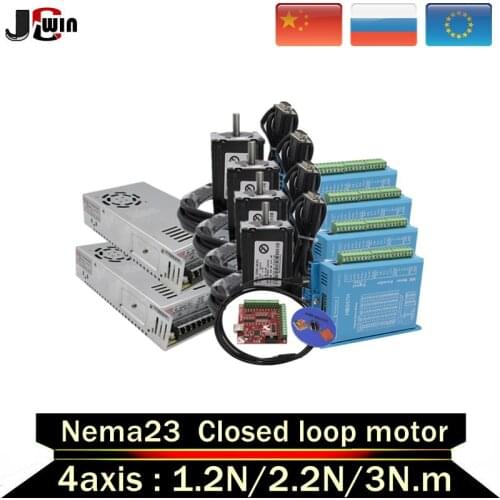 HOT! 4Axis Nema23 Closed Loop Motor Kit: Hybird Servo Driver HBS57H+nema 23 Closed Loop 1.2N 2.2N 3N 2 Phase Closed Loop