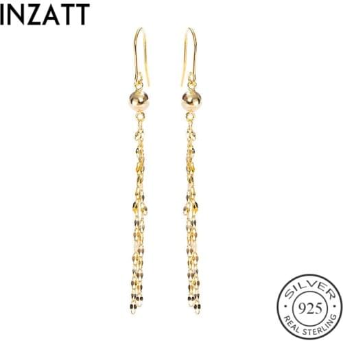 INZATT Real 925 Sterling Silver Bead Chain Long Tassel Dangle Drop Earrings For Pretty Women Engagement Romantic Fine Jewelry