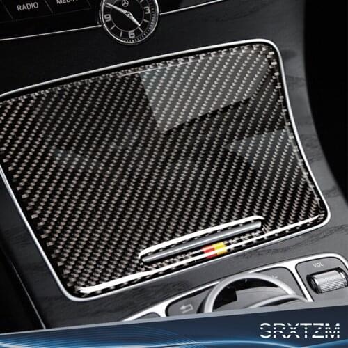 SRXTZM Carbon Fiber Interior Water Cup Holder Panel Cover Trim Car Sticker For Mercedes Benz C Class W205 C180 C200 GLC Stickers