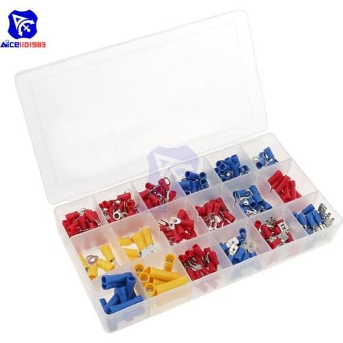 300PCS 18 Type Assortment Electrical Insulated Wire Crimp Terminals Connector Ring/Spade/Butt Crimp Connector Terminals Wire Kit