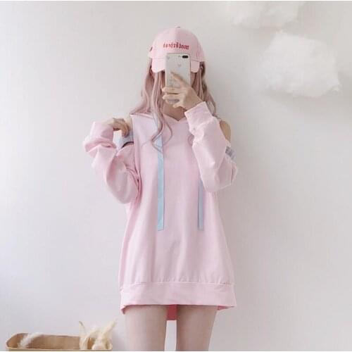 Korea Beautiful Cute Kawaii Soft Girl Hoodie Print Loose Wild Sweatshirt Japanese Autumn Women Pink Long Sleeve Sweatshirt