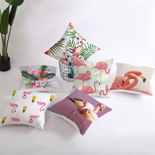 Summer Flamingo Throw Pillow Case Tropical Plants Green Leaves Decorative Pillowcase Flamingo Tropical Plants Pillow Cover