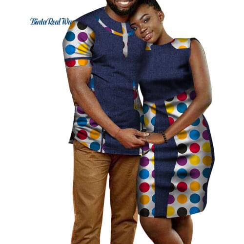 Sweet Lover Couples Clothes African Print Patchwork Dresses for Women Bazin Riche Mens Long Shirts African Style Clothing WYQ240