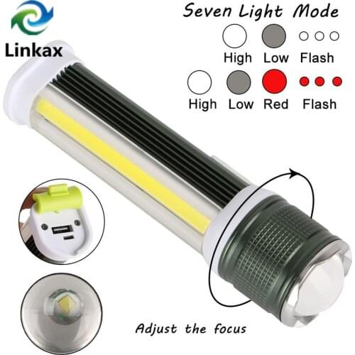 Multi-function Flashlight T6+COB Zoomable USB Rechargeable Torch Lithium Battery Multifunction Portable Power for Phone Charger