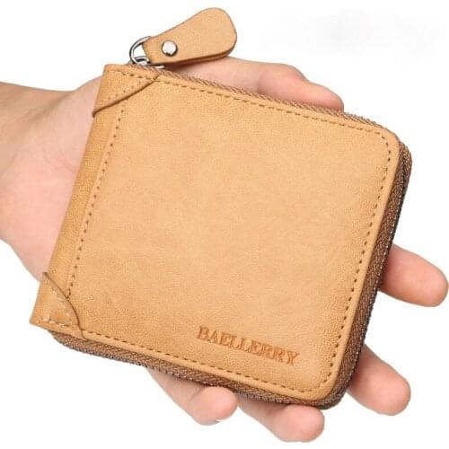 Baellerry 2021 New Men Short Wallets Multi-function Card Holder Solid Fashion Zipper Men Leather Purse Coin Pocket Male Purse