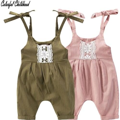 Baby Clothes Girl Summer Strap Rompers Lace Flower Toddler Short Jumpsuits Green Pink Infant Kids Sleeveless Overalls 0-3T