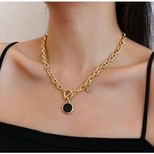 AENSOA Gold Silver Color Acrylic Round Pendant Necklaces for Women Thick Chain Toggle Clasp Punk Collar Necklace Womens Jewelry