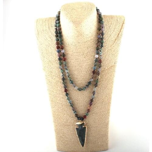 Fashion 130cm Long Knot Halsband India Agat Arrowhead Pendant Necklace Handmade Women Natural Stone Bead Necklace