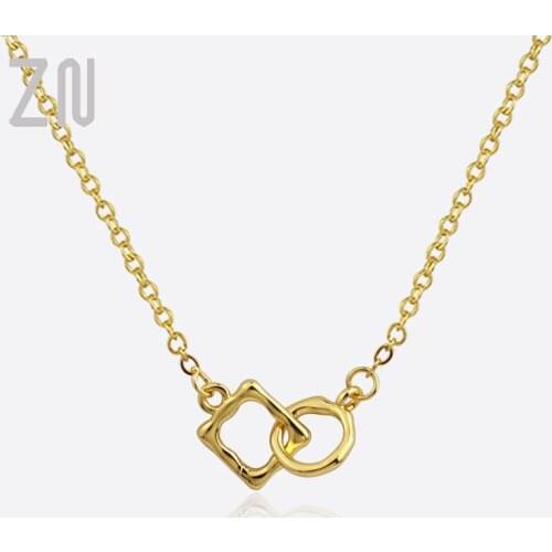 ZN Korean Style Trendy New Glossy Round Square Double Loop Pendant Necklaces for Women Fashion Jewelry Clavicle Chain Lady Gifts