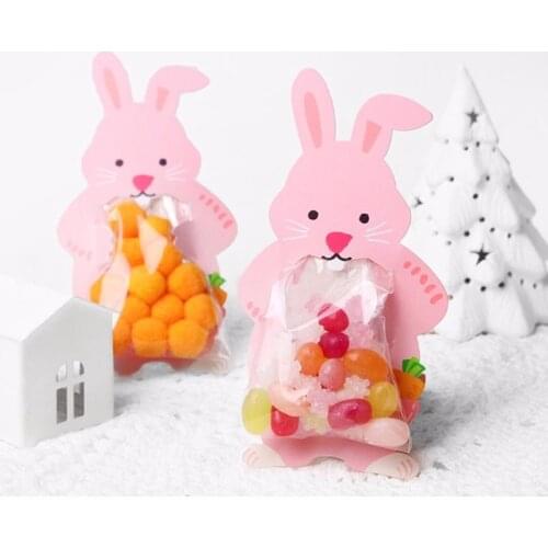 Cute Candy Rabbit Bear Fox Cartoon Plastic Bags For Biscuits Snack Baking Package With Card Head, Cookie Packaging 50pcs/lot