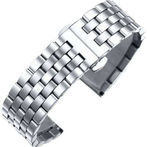 18 19 20 21 22mm 24 26mm Watch Band Flat Curved End Stainless Steel Watchband Butterfly Buckle Replacement Watch Strap Bracelet