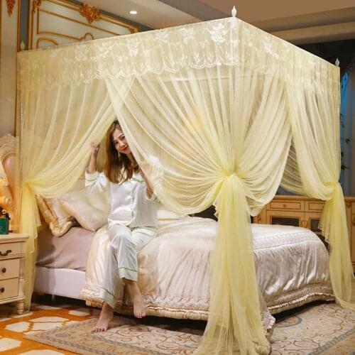 European Style 4 Corner Post Romantic Princess Lace Canopy Mosquito Net No Frame for Twin Full Queen King Bed Netting Bedding