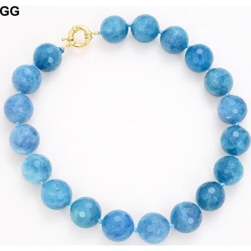 GuaiGuai Jewelry Natural 20MM Blue Round Faceted Kyanites Gems Stone Necklace For Women
