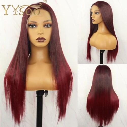 YYsoo 1B/39 Long Silky Straight Futura Japan Heat Resistant T Part Wigs for Black Women Glueless Synthetic Hair Lace Front Wig
