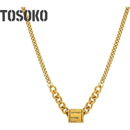 TOSOKO Stainless Steel Jewelry Side Chain Dripping Oil Temperament Clavicle Chain Female Hip Hop Necklace BSP1010