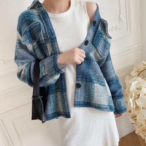 2020 Spring and Autumn New Classic Plaid Fashion Contrast Color Wild Lapel Single-breasted Loose Jacket Women