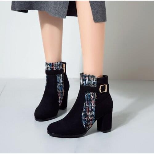 Women Ankle Boots Platform Zipper High Heel Short Women Boots Buckle Black Beige Round Toe Sexy Ladies Shoes Large Size 48