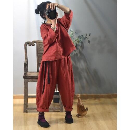 Women Loose Patchwork Linen Pants Ladies Plus Size Flax Trousers Female 2020 Spring Summer Linen Pants