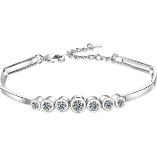 2pcs Lady Fashion 925 Sterling Silver Bracelet For Women Accessories Trendy Crystal Round Bracelets Female Jewelry Lover Gift