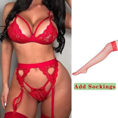 Woman Exotic Babydoll 4Pcs Porno Lingerie Sexy Porn Sex Dress Hot Erotic Costume Open Crotch Transparente Lingerie Garter Set