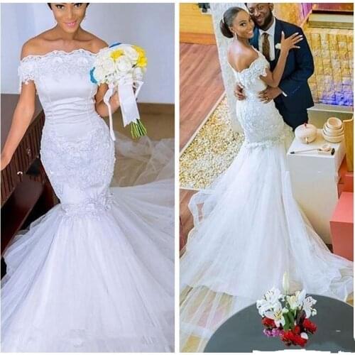 Short Sleeves Mermaid Wedding Dresses Lace Appliques Bridal Gowns Tulle Sweep Train South African Vestidos De Novia Custom