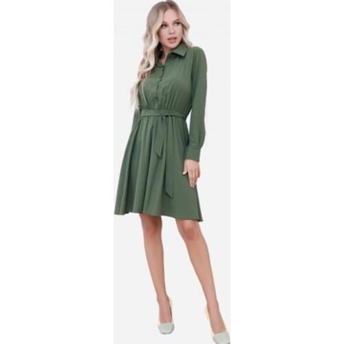 Women Vintage Green Sashes Mini A Line Dress Single Button Drawn Back Turn Down Collar Casual Dress 2021 Spring Women New Dress