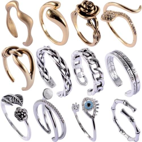 1PC Brass Female Open Adjustable Ring Vintage Ancient Punk Adjustable Ring Rose Flower Wedding Rings Fashion Jewelry Best Gift