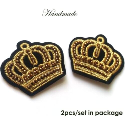 2pc/set 3d golden crown Rhinestone beaded patches for Clothing Sew on Sequin Applique decorative parches for bags hat coats
