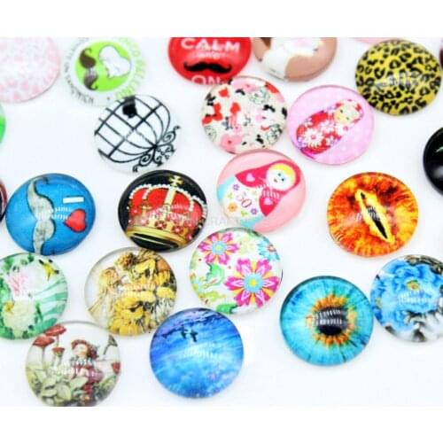 200pcs domed glass cabochons 12mm Photo Picture Dome Round Cabochon with Image by RANDOM Flat Back) for DIY Earrings Pendant