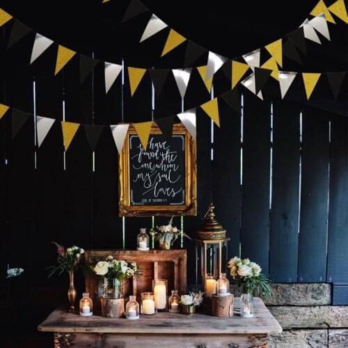 26 Flags 3M Gold silver Bunting Banners Birthday party Pennant Bachelor Wedding Garland Flags Decoration Supplies