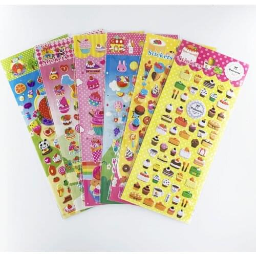 3 Sheets Stickers 3D Cute Cartoon Candy Cake Kids Foam Bubble Sticker for Children Girls DIY Toys