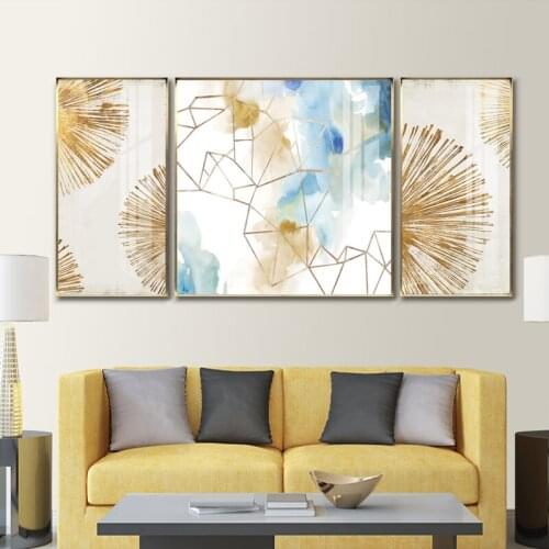Abstract Blue Flower Tripartite Line Posters Canvas Painting Wall Art Picture Prints For Living room Bedroon Home Decoration
