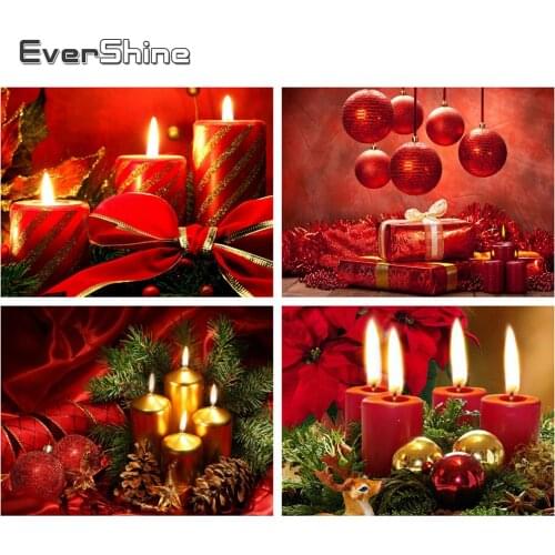 Evershine Diamond Embroidery Full Set Christmas Cross Stitch Diamond Painting Candle Landscape Full Square Drill Art Decoration