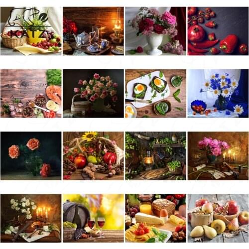 Diamond Painting Decoration Diy Modern Red Wine Poached Egg Flower Chili Siniu Set Plate Picture Diamond Mosaic Home Decor