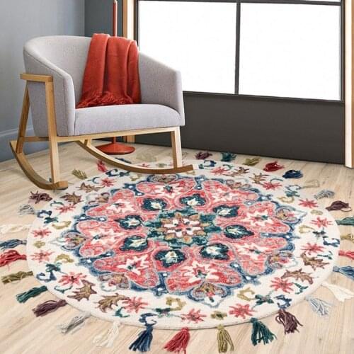 American pastoral 90% wool round shaped handmade bedside carpet ,Kilim style living room coffee table carpet, decoration mat