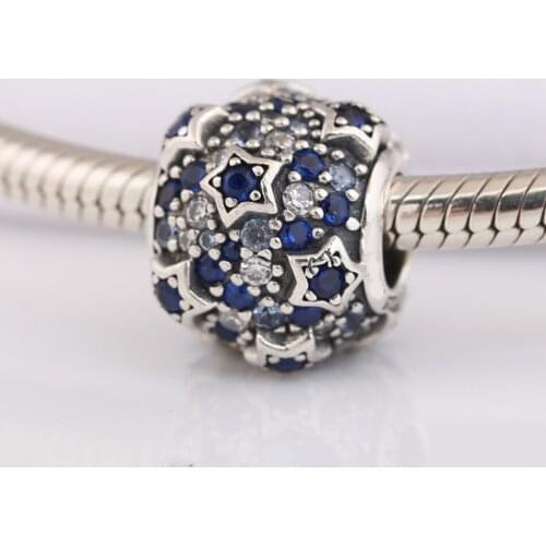 Authentic S925 Bead Sparkling Stars Charm fit Lady Bracelet DIY Jewelry