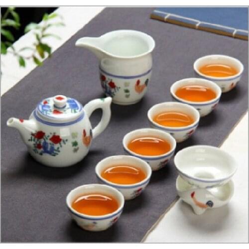 Jingdezhen antique hand-painted Ming Chenghua chicken bucket color cylinder cup tea set Kung Fu ceramic gifts