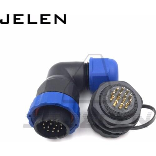 SD20 90 degree elbow waterproof connector 14pin plug and socket IP68 Panel Mount power Cable connector