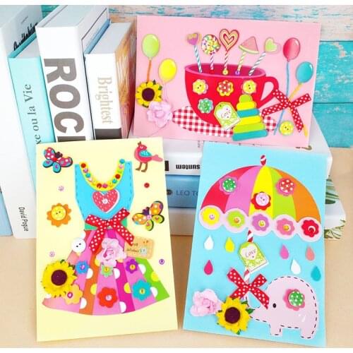 Kids DIY Handmade Greeting Card 3D handmade Sticker Card Material Package DIY Craft Toys Children Christmas New Year DIY Card