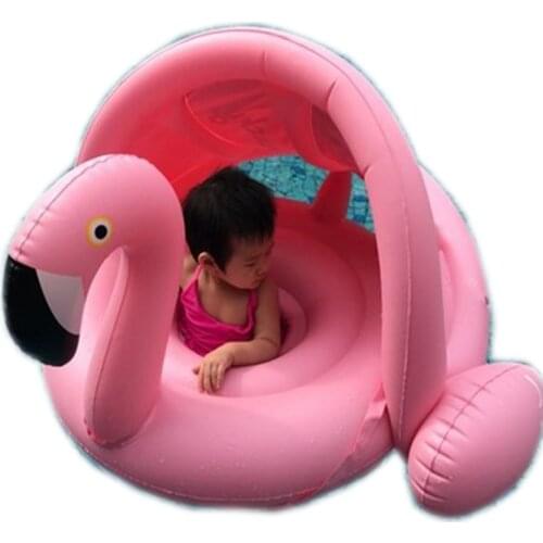 Baby Shade Swim Float Circle Ring Safe Inflatable Flamingo Baby Arm Rings Kids Swimming Seat With Sunshade Swimming Pool Floats
