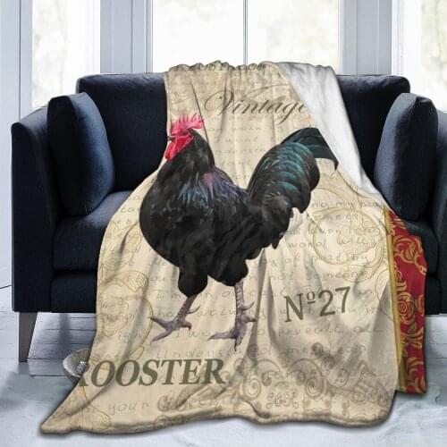 Flannel Blanket Vintage Postcard With Rooster Light Thin Mechanical Wash Warm Soft Blankets Throw on Sofa Bed Travel Patchwork