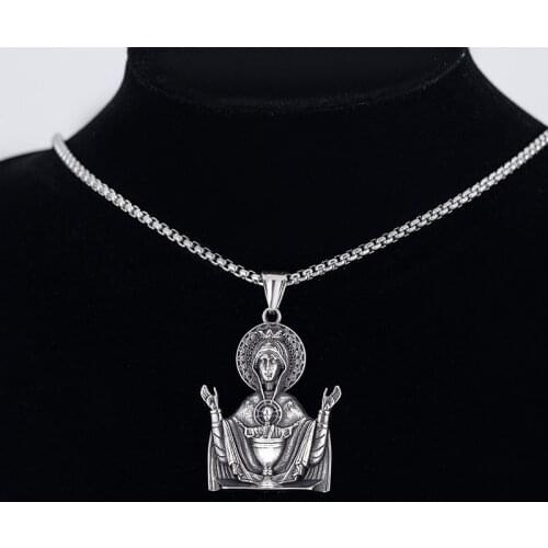 Fine Handmade 316L Stainless Steel Christian Virgin Mary Pendant Necklace for Men and Women