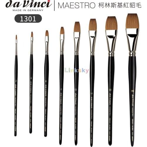 Da Vinci Watercolor Series 1301 Maestro Paint Brush, Flat Kolinsky Red Sable, Size 2-12,Good Elasticity and softness