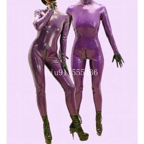 Latex Catsuit Pure 100% Rubber Bodysuit Purple Full Cover Suit with Back Zipper Crotach Zipper Size XXS-XXL (no Gloves)