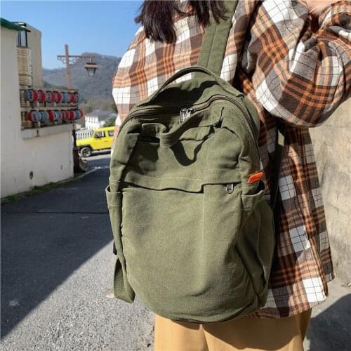 Lazy shoulder bags, large capacitywashed canvas bags, female solid color, no printing, student bags, ancient computer backpacks