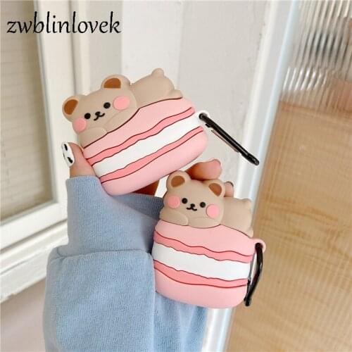 Cute pink macarons cake bear earphone case for huawei freebuds 3 soft protector earphone cover for free buttons 3 earphone funda