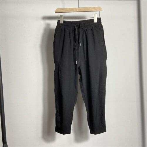 2021 summer mens tether elastic elastic pure color light version simple casual Capri Pants slightly broken Harlan pants thin st