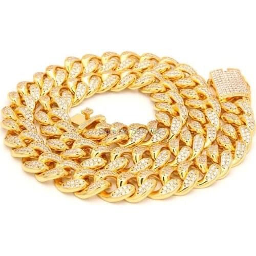 20mm Iced Out Cuban Necklace Chain Hip hop Jewelry Choker Gold Silver Color ZIRCON copper CZ Clasp for Mens Rapper Link chain